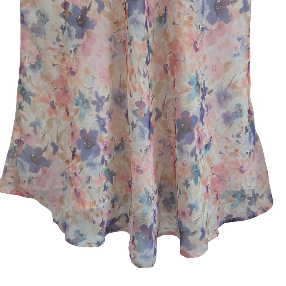 Shopmoda Watercolor Floral Chiffon Puff Sleeve Mini Dress Purple Pink XS - Picture 10 of 11